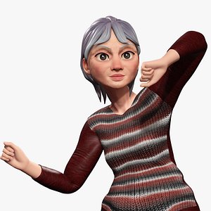 Animated mother character in winter casual outfit