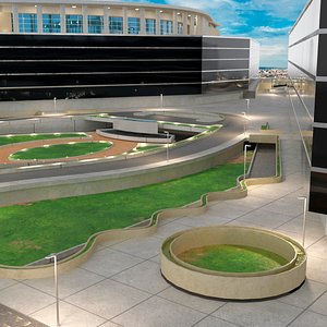 Modern Architectural Complex Model with Helipad