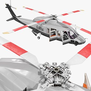 3D Sikorsky S-76 Civil Helicopter with Wheels Grey Rigged for Cinema 4D