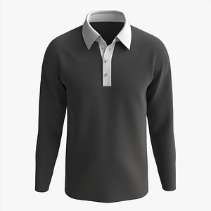 3D Long Sleeve Polo Shirt for Men Mockup 01 Black