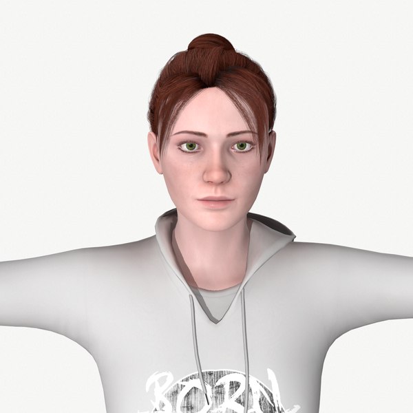 3D young woman character rigged model