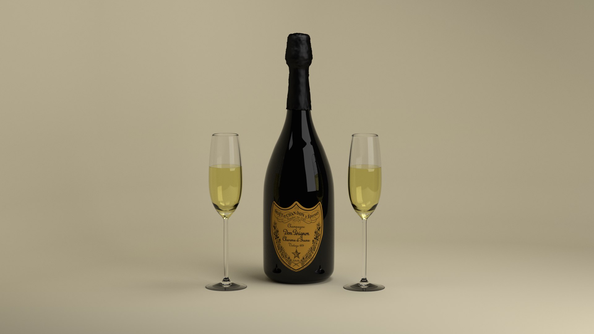 Champagne Bottle Wineglasses 3D - TurboSquid 1560926