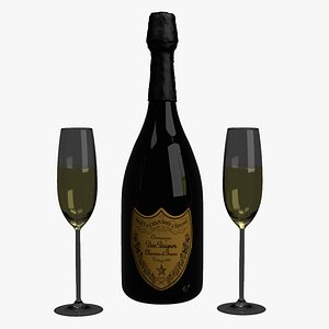 champagne bottle wineglasses 3D