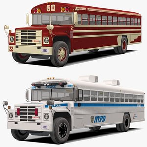 Vintage Bus and NYPD Bus Detailed Rigged 3D Models with Interior
