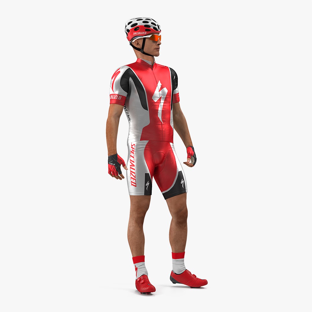 Bicyclist in Red Suit Rigged 3D model preview