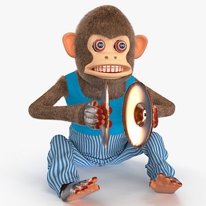 Mechanical Cymbal Monkey Toy in Blue Vest Fur Rigged for Cinema 4D model