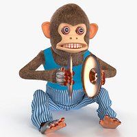 Mechanical Cymbal Monkey Toy in Blue Vest Fur Rigged for Cinema 4D
