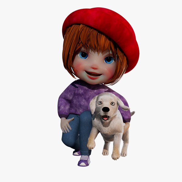 3D Cartoon Girl Rigged With Puppy