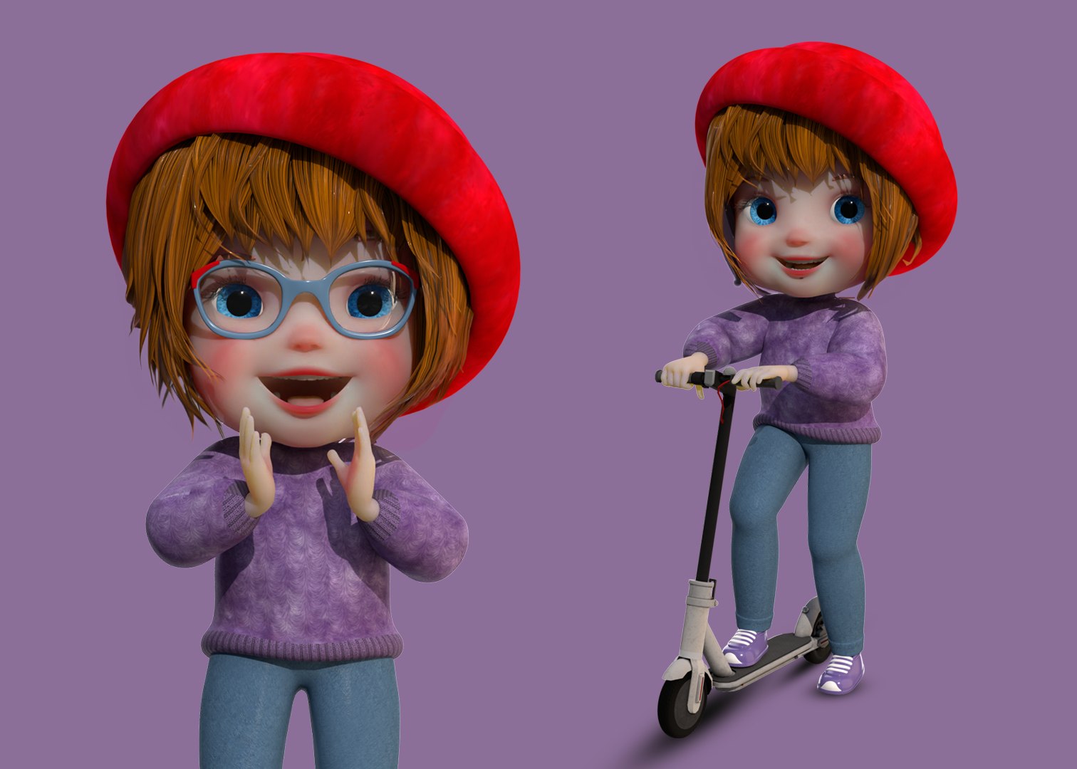 3D Cartoon Girl Rigged With Puppy - TurboSquid 2179432