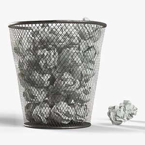 3D model Trash Can Filled Paper