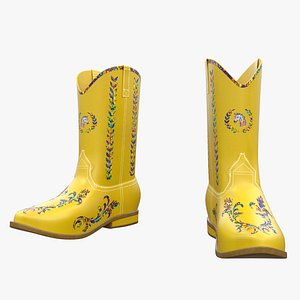 Yellow Embroidered Cowboy Boots PBR Game Ready 3D Model