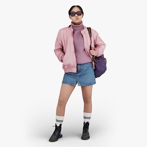 Asian Teen in Lilac Bomber 3D model