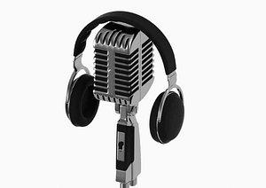 vintage microphone stand headphones 3d model