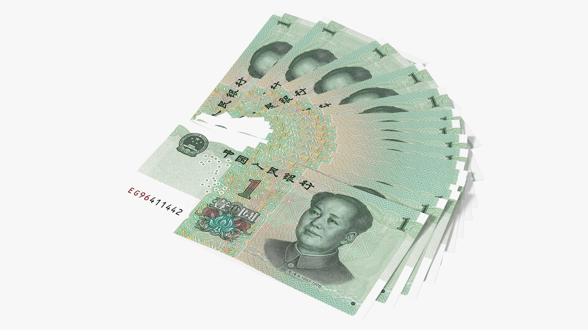 Fan of Chinese 1 Yuan 2019 Banknotes 3D model preview