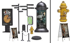 3D Collection of elements for filling the street low poly PBR model