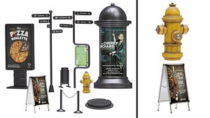 Collection of elements for filling the street low poly PBR