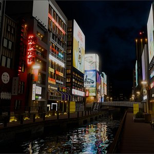 3D Osaka Dotonbori 3D Night Scene  Realistic Japanese City Environment