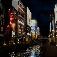 Osaka Style Street Night Scene Realistic Japanese City Environment