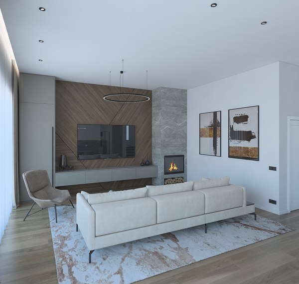 3D model Beautiful living room with light sofa