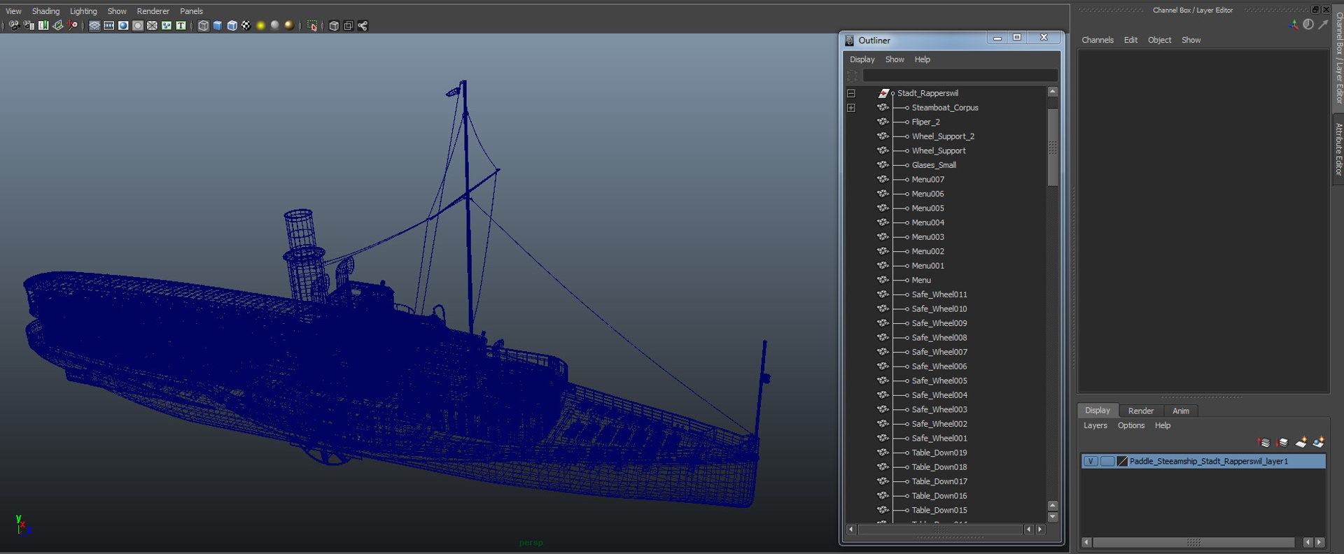 Paddle Steeamship Stadt Rapperswil 3D model preview