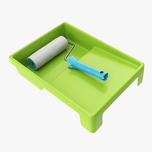 3D Paint roller with tray 02 model