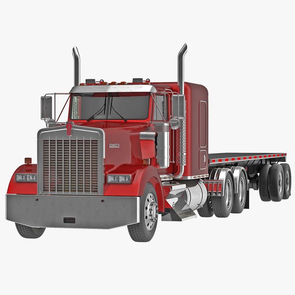 truck w900 flatbed trailer 3d max