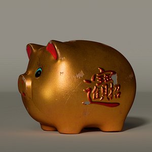 Chinese Piggy Bank Handmade-style Damaged 3D model