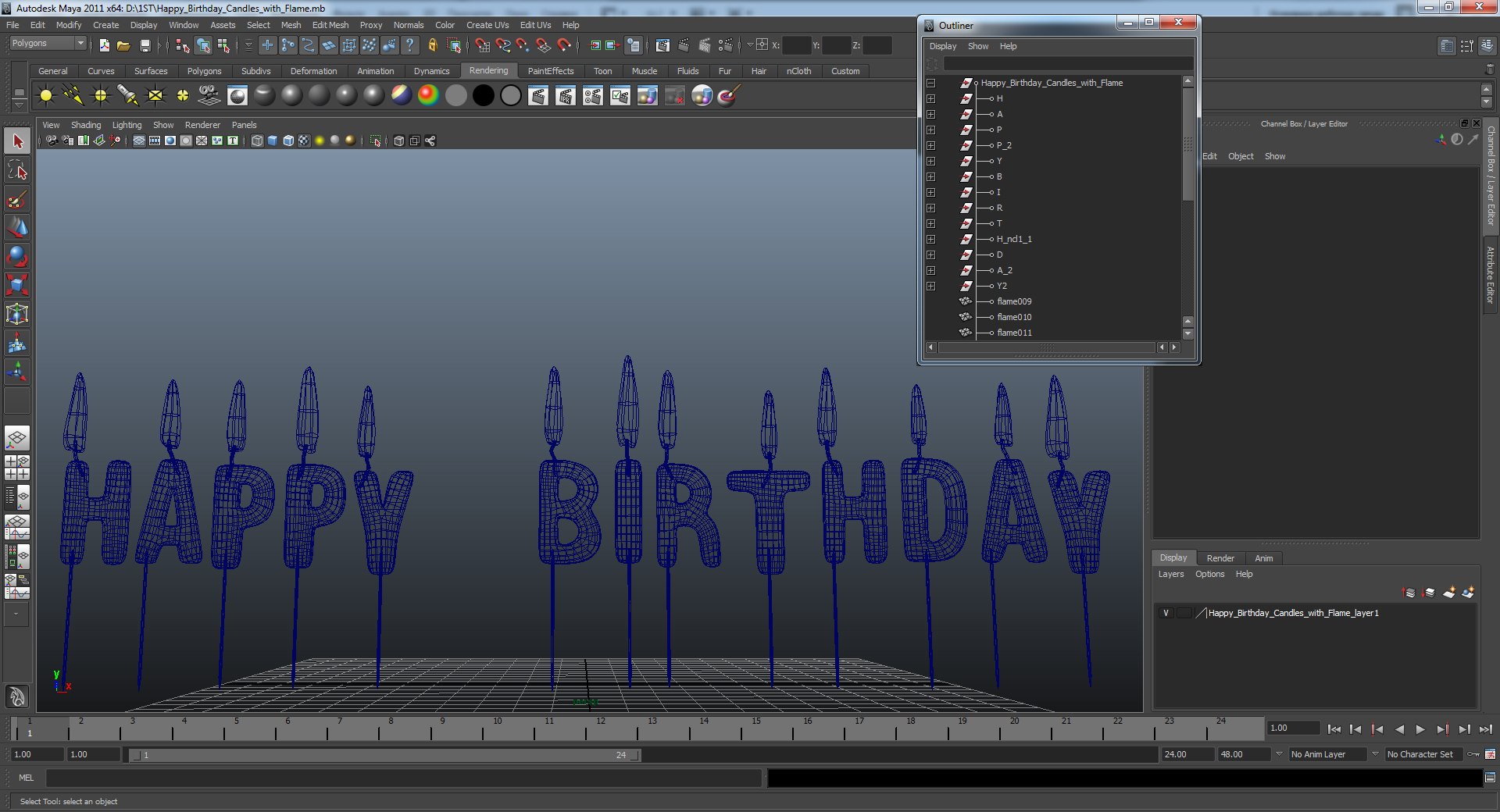 Happy Birthday Candles with Flame 3D model preview