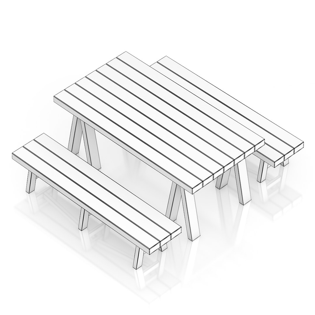 3d Wooden Table Benches