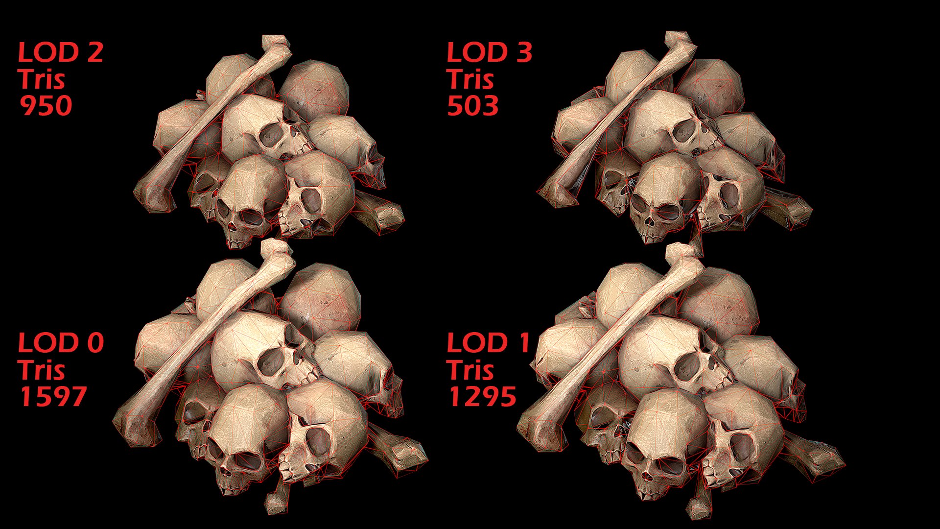 pile of bones and skulls set Bas-poly Modèle 3D