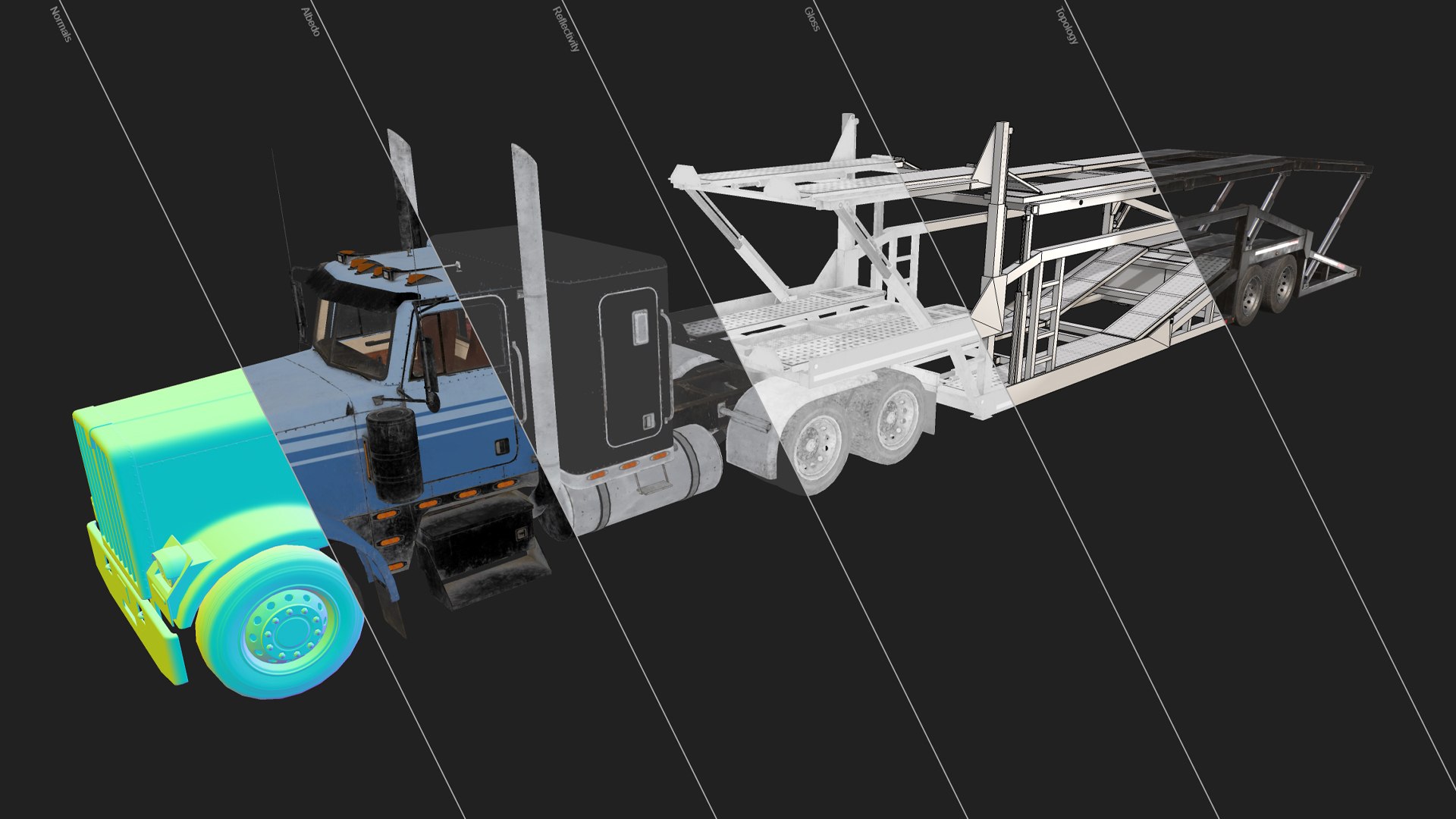 3D Flat Top Semi Truck Car Carrier Trailer - Low Poly https://p.turbosquid.com/ts-thumb/SR/0871sV/Ne/flattopsemitruckcarcarriertrailer_textures/jpg/1730893147/1920x1080/fit_q87/2a92c61fa374da3c48241cda253c062edc4e0582/flattopsemitruckcarcarriertrailer_textures.jpg