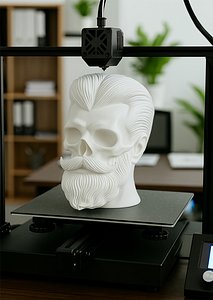 Stylized Skull with Beard and Hair 3D print model 3D
