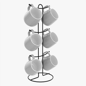 Kitchen six mug stand with mugs 3D model