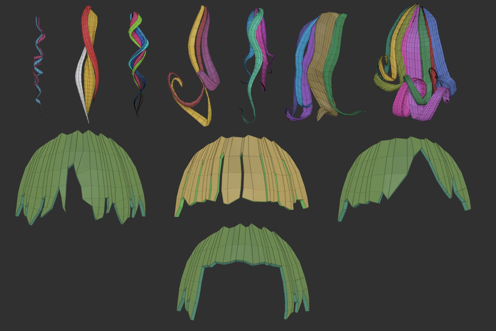 45 Female Cartoon Character Hair Strand And Parts Zbrush IMM 3D Model