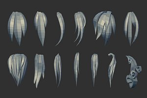 45 Female cartoon character hair strand and parts Zbrush IMM