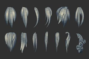 45 Female cartoon character hair strand and parts Zbrush IMM