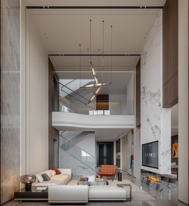 Modern villa living room and dining room interior