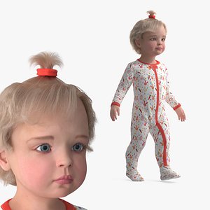 Little Girl in Full Bodysuit Fur Rigged 3D model