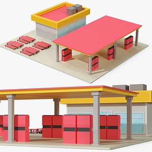 Low Poly Cartoon Gas Station