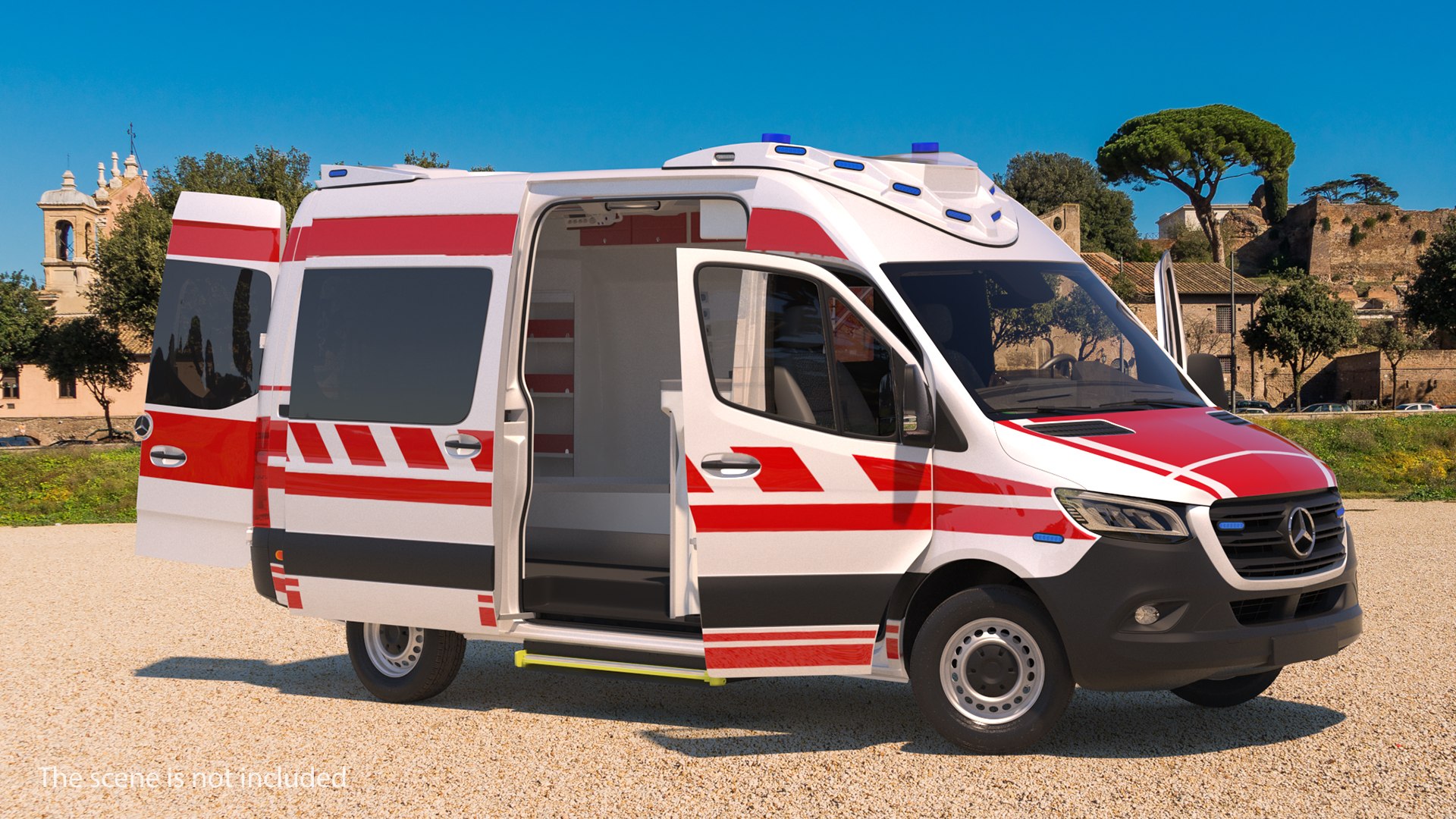 Mercedes Benz Sprinter Paramedic Ambulance with Interior Rigged 3D model preview
