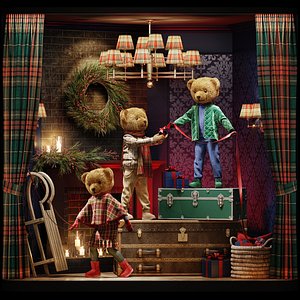 3D Christmas showcase of a children clothing store model