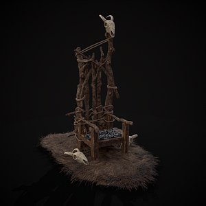 Rustic Medieval Wooden Throne 3D