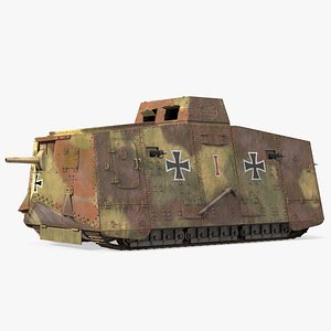 German A7V Sturmpanzerwagen Tank Camo Aged Rigged