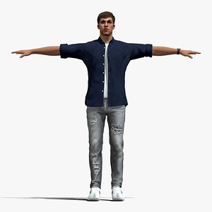 Realistic Rigged Casual Man - Full Body  Face Rig T-Pose
