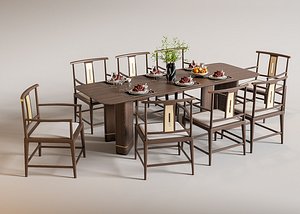 3D New Chinese Style Dining Set Dining Table and Chairs