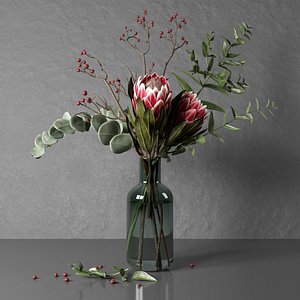 bunch flowers protea eucalypt 3D model