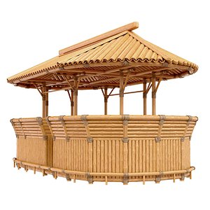 Bamboo tiki bar oval corner shape 3D