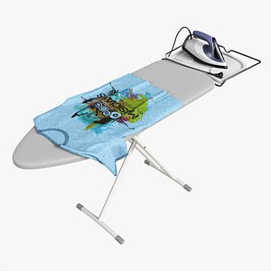 Iron with iron board and t-shirt 3D model