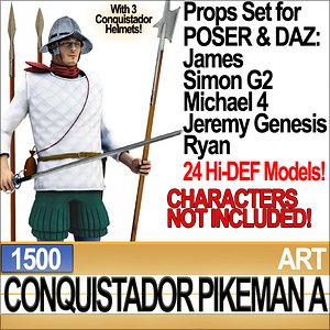Props Set Poser Daz for Conquistador Pikeman A 1500