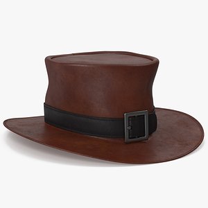 Leather Top Hat Brown with Buckle 3D model